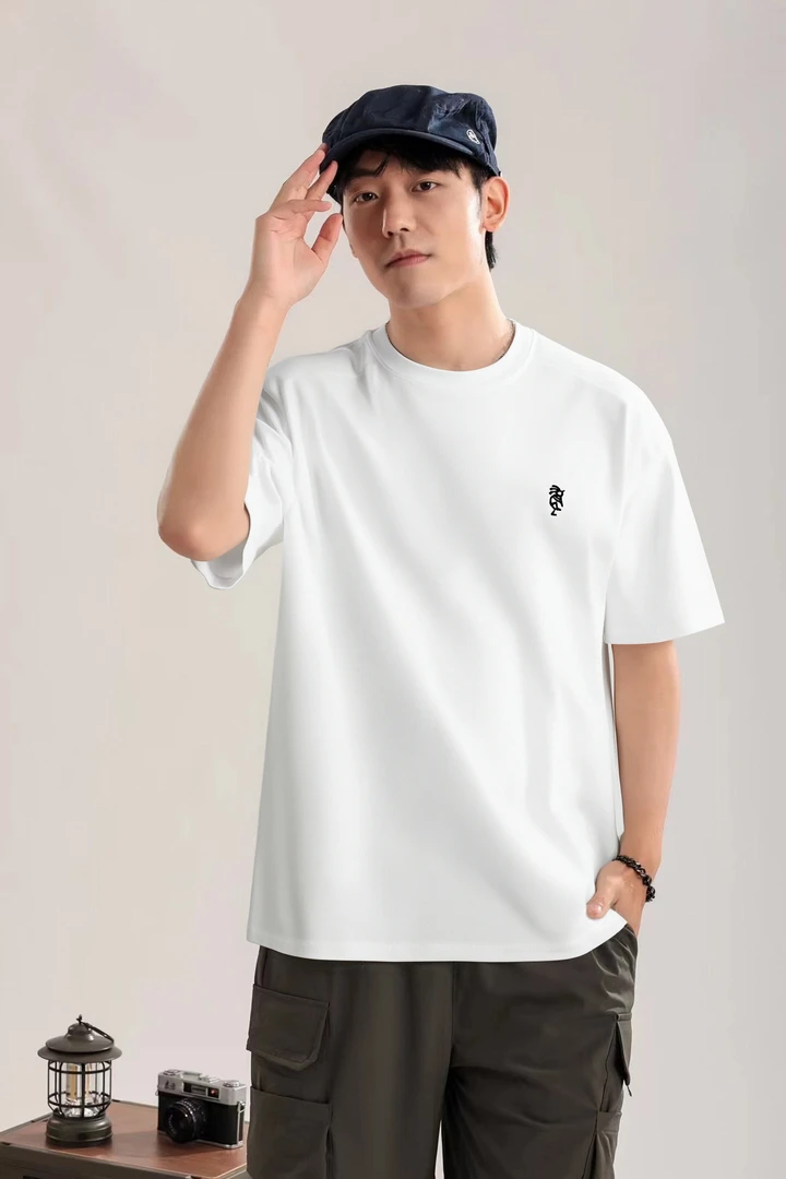 春夏新款液氨棉2代凉感火柴人刺绣圆领百搭宽松T恤66660