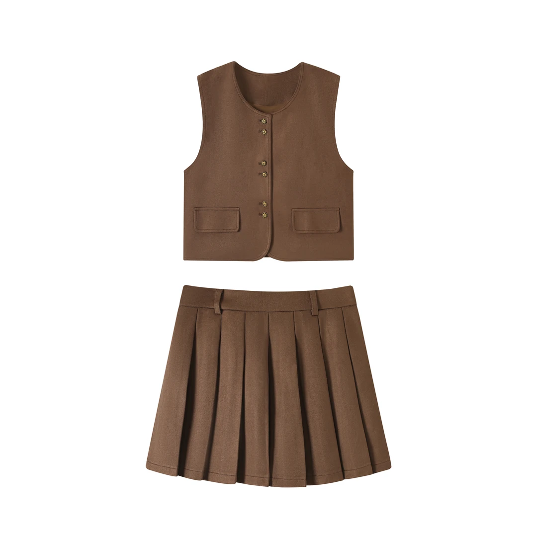 小香风2024新款气质马甲加高腰百褶裙两件套