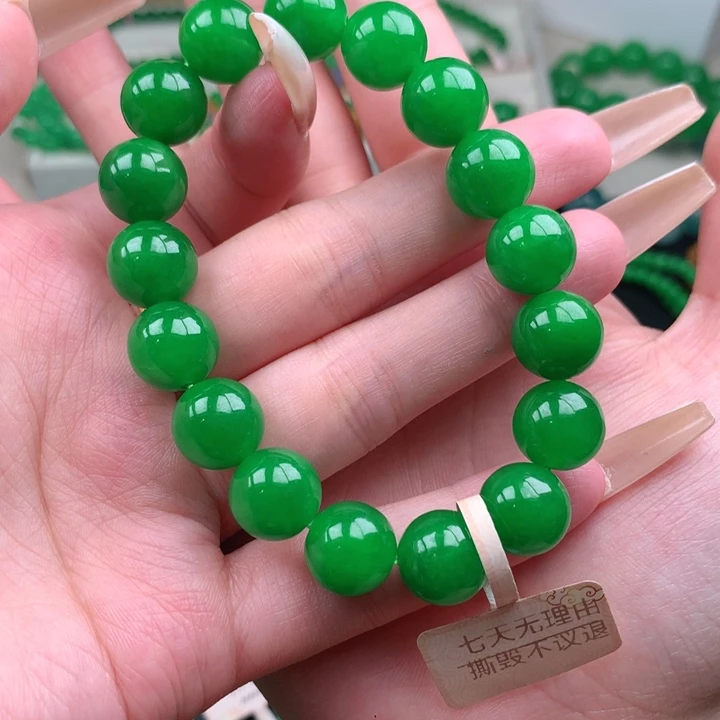 晶***妹缅料卡12浓阳绿手链