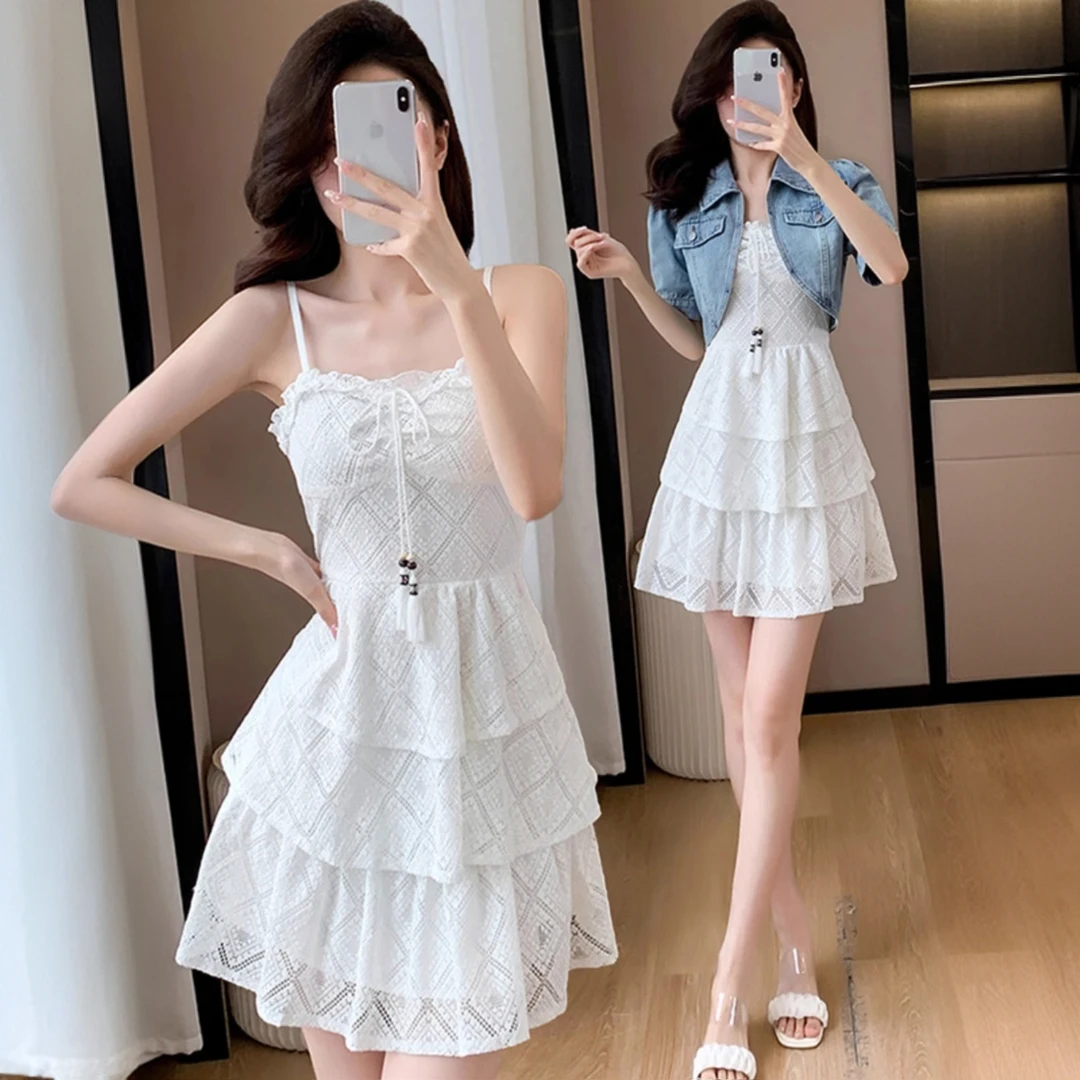 时尚吊带裙套装女夏季2025新款洋气短款牛仔小外套搭配裙子两件套