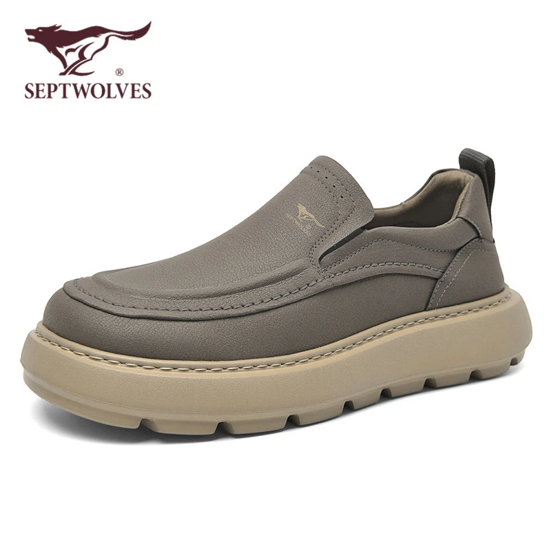 七匹狼正品男鞋秋季2025新款时尚百搭一脚蹬男士休闲皮鞋厚底板鞋