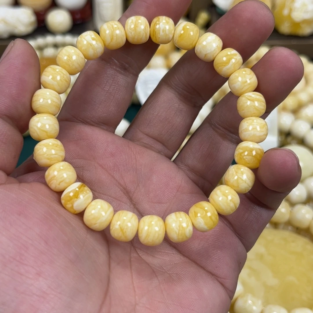 琥珀手链未镶嵌同料焦皮粉橘虎皮老邢9+mm