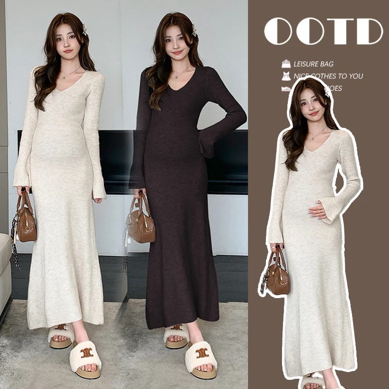 秋季孕妇装时髦洋气秋冬加长款时尚孕妇连衣裙修身孕妇裙辣妈裙子