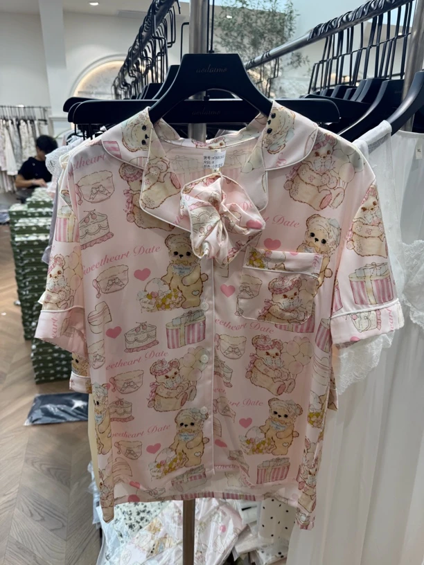 日系甜美卡通蛋糕熊冰丝睡衣女夏季短袖短裤薄款可外穿家居服