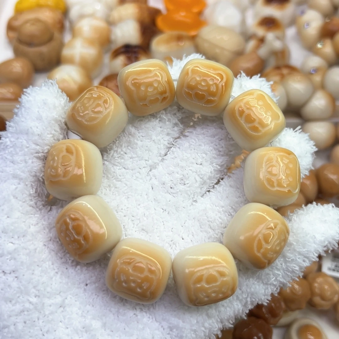 手串菩提根/象牙果74 象牙果原果雕刻炭烧小熊桶珠