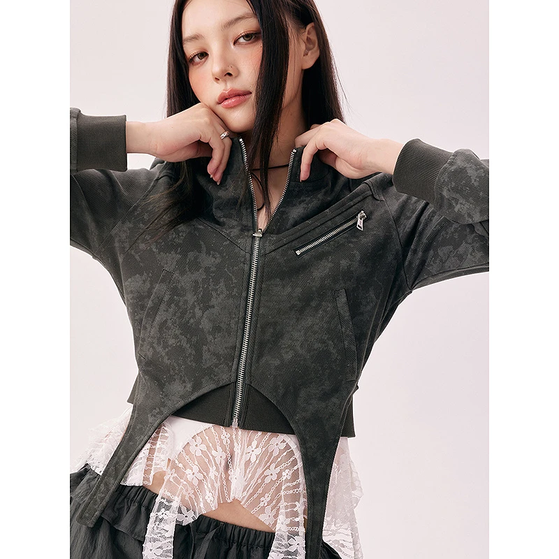 CHUU秋季女装字母刺绣设计长袖简约韩系穿搭拼接挂脖扎染外套