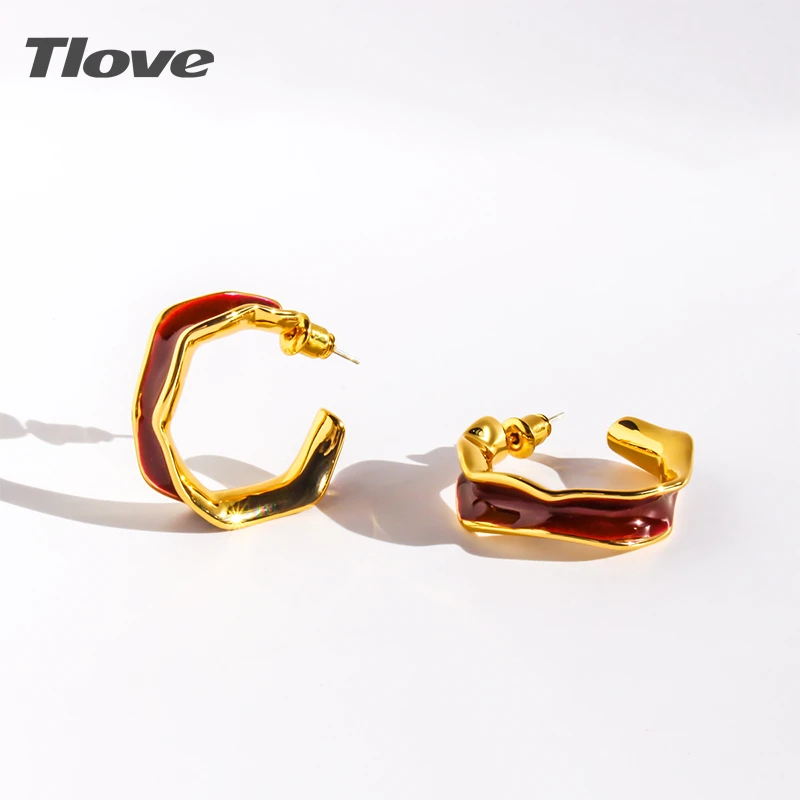 铜合金珐琅耳饰 5131女百搭耳圈简约金色耳环小众几何形气质耳扣