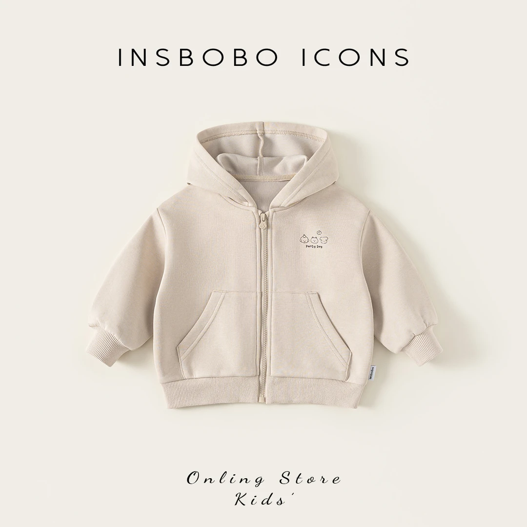 INSbobo儿童简约印花上衣秋季连帽可爱线条印花卫衣外套潮QY85078