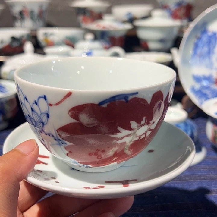 水***亭摆件原矿青花釉里红瓷器