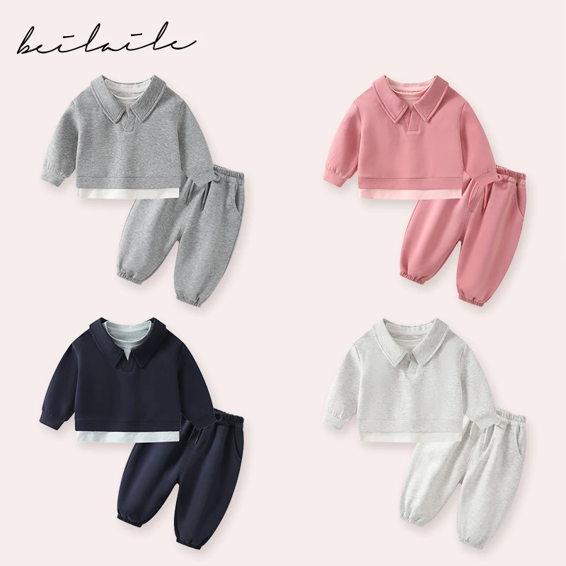 【假两件卫衣套装 小乐妈咪】婴儿童男女童秋季新品宝宝洋气套装G25