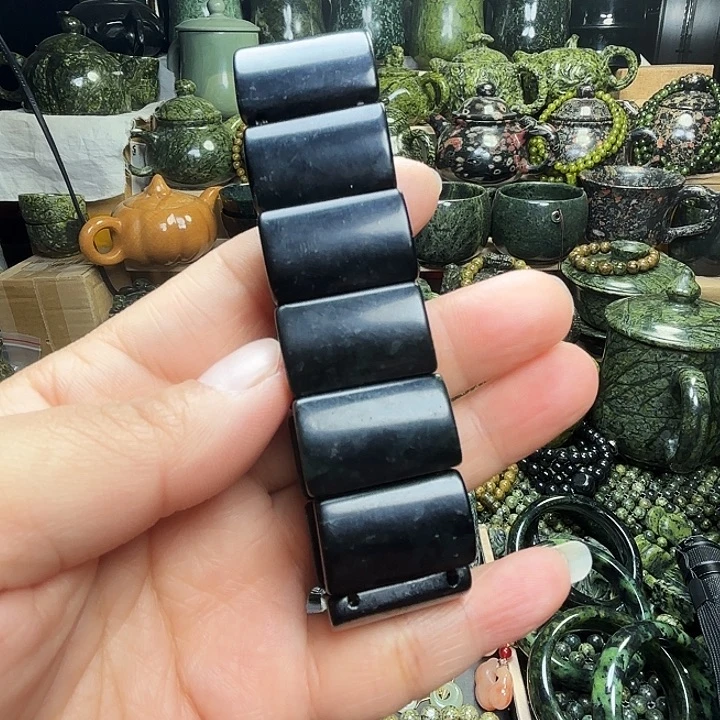 蛇纹石玉未镶嵌珠宝半成品藏玉药王石福利款黑包公手排