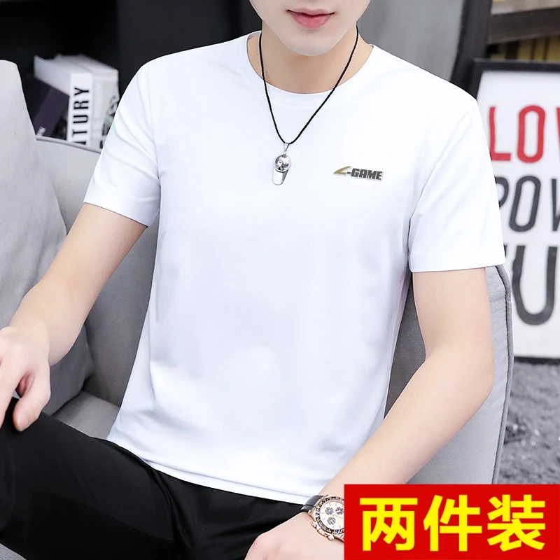 高档冰丝纯棉男士短袖t恤上衣潮流夏季印花白色男装2025新款体恤T