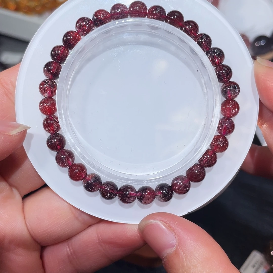 水晶未镶嵌手链黑加仑红超6