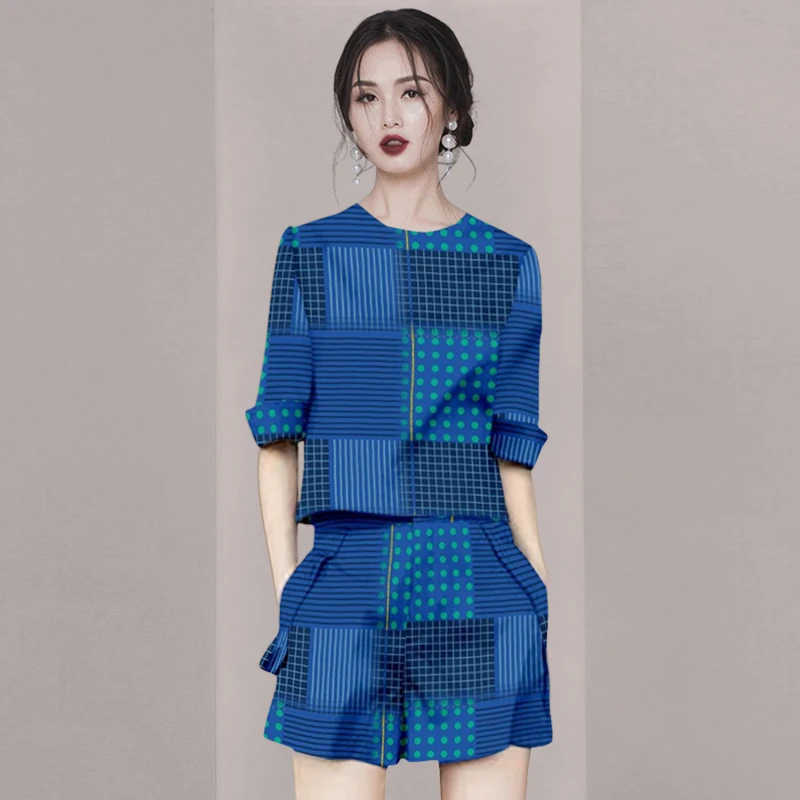 成套搭配休闲时尚套装女2025夏新款印花短袖短裤子两件套减龄