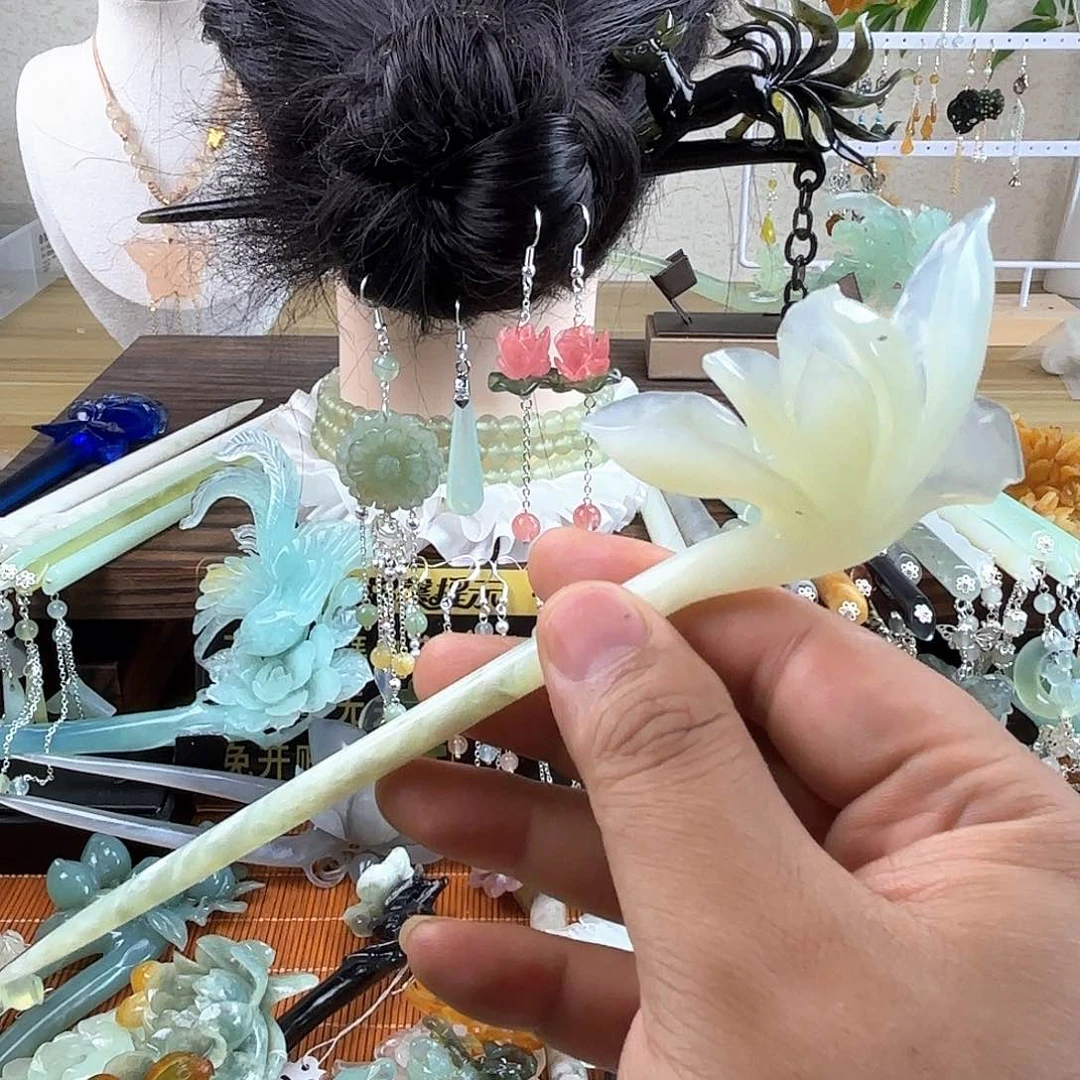 蛇纹石玉合金发饰