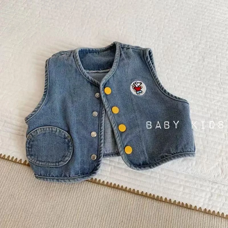 INS春秋款男女宝宝中性款牛仔马甲婴幼儿外穿样衣坎肩百搭外套潮