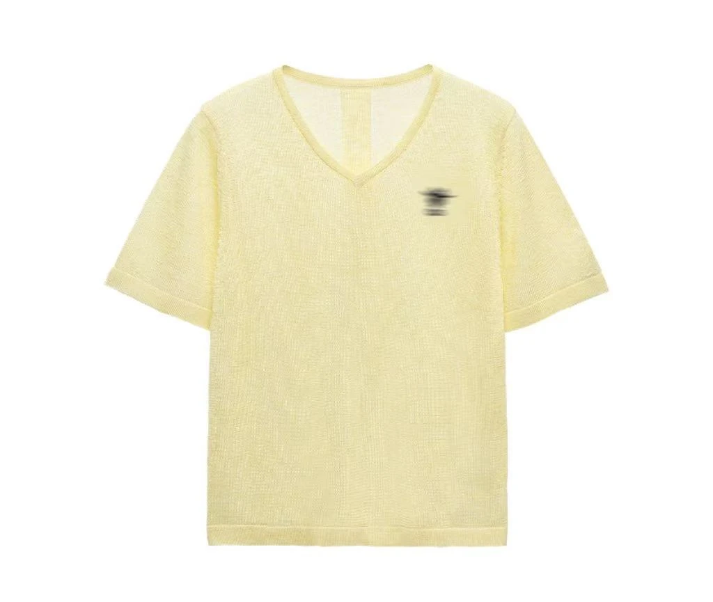 背带轻职风老钱风V领刺绣短袖T恤百搭简约印花春夏针织时尚0009