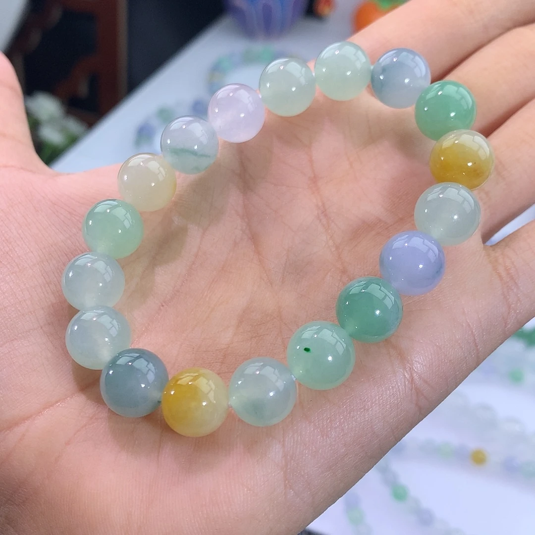 翡翠未镶嵌手链48号 冰飘花多宝手串