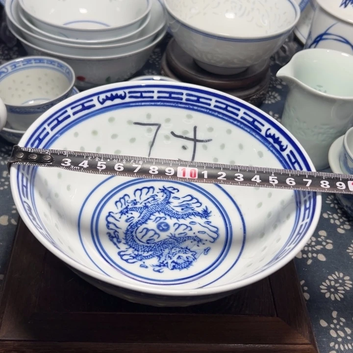 陶青花玲珑7寸面碗