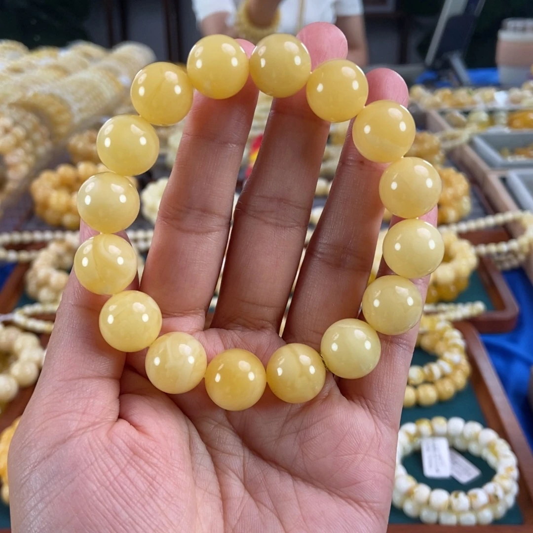 琥珀未镶嵌珠宝奇石14+浓蜡白花蜡圆珠25.83
