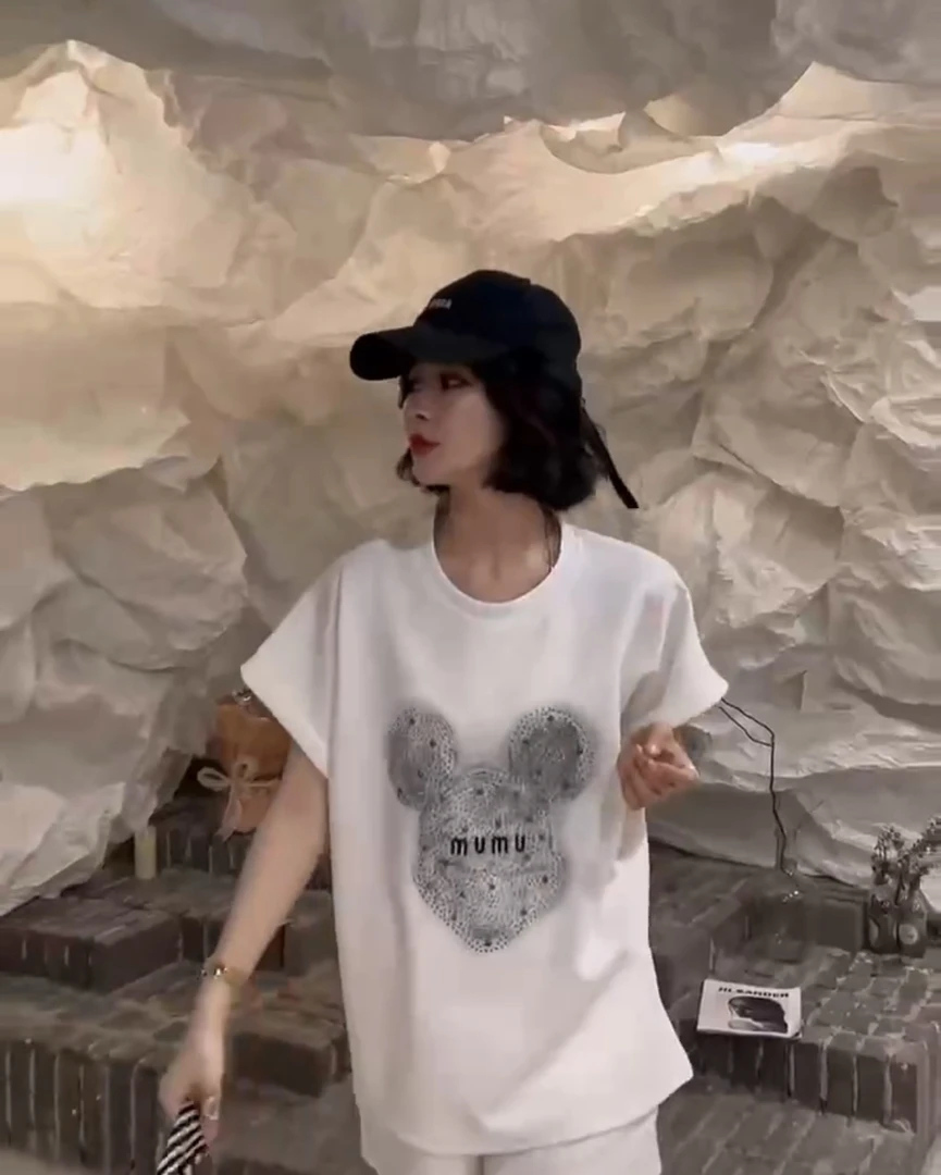 帽之都新款烫钻米奇时尚短袖套装