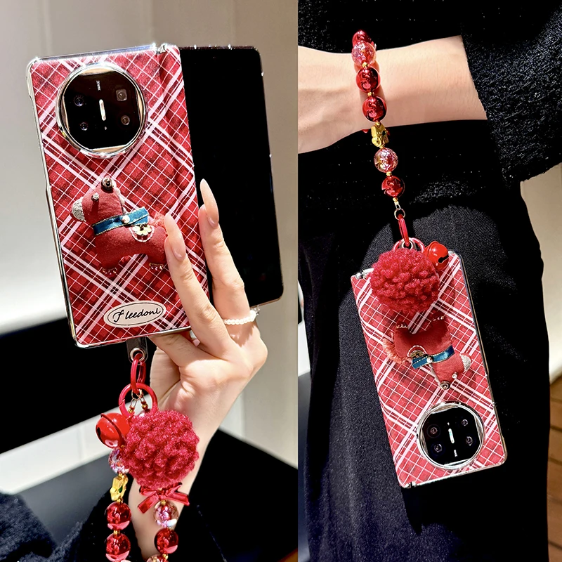 红色菱格适用华为matex7手机壳新款mateX5折叠屏中轴x6典藏版x3女