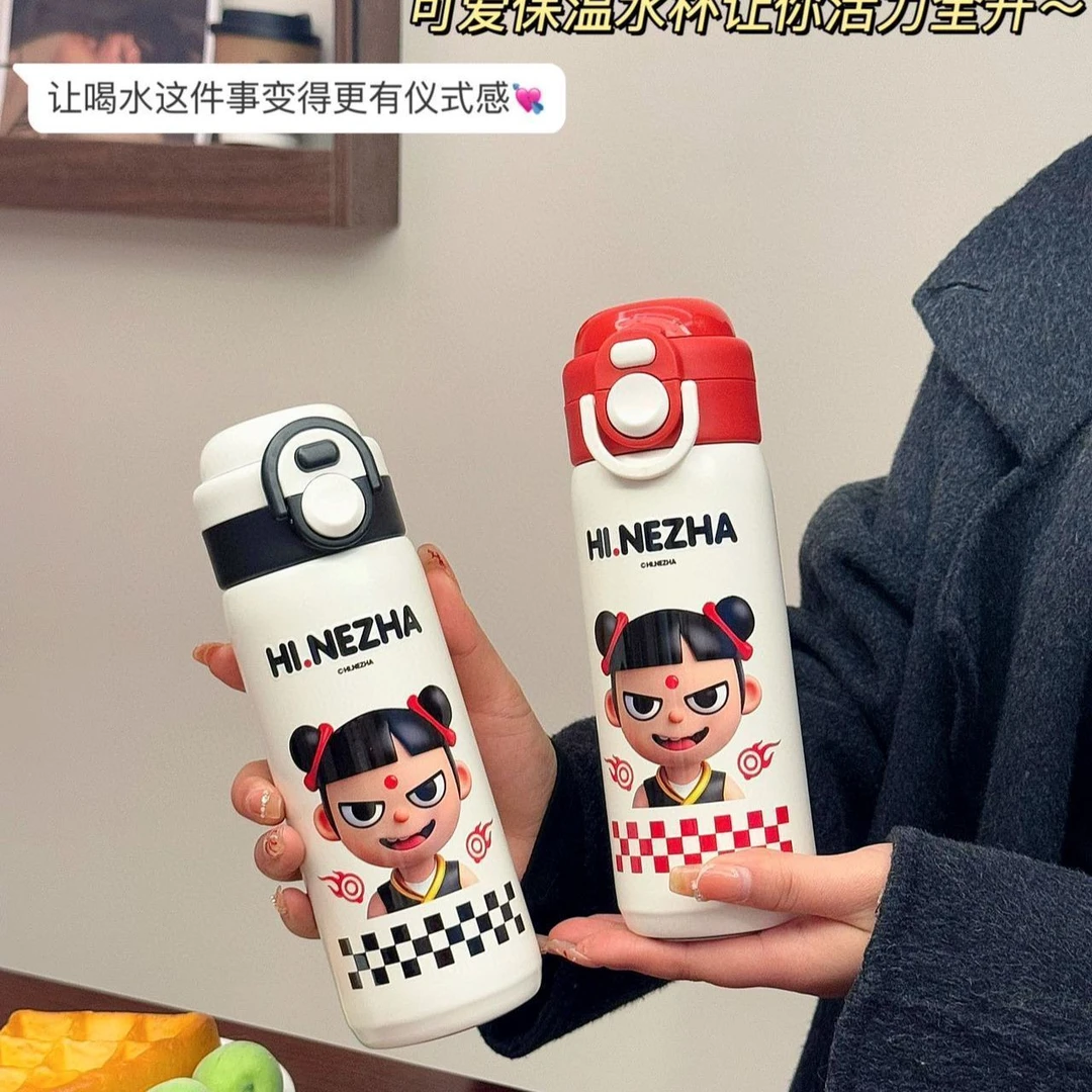 双饮儿童保温杯高颜值哪吒周边便携学生可爱大容量幼儿园吸管水杯