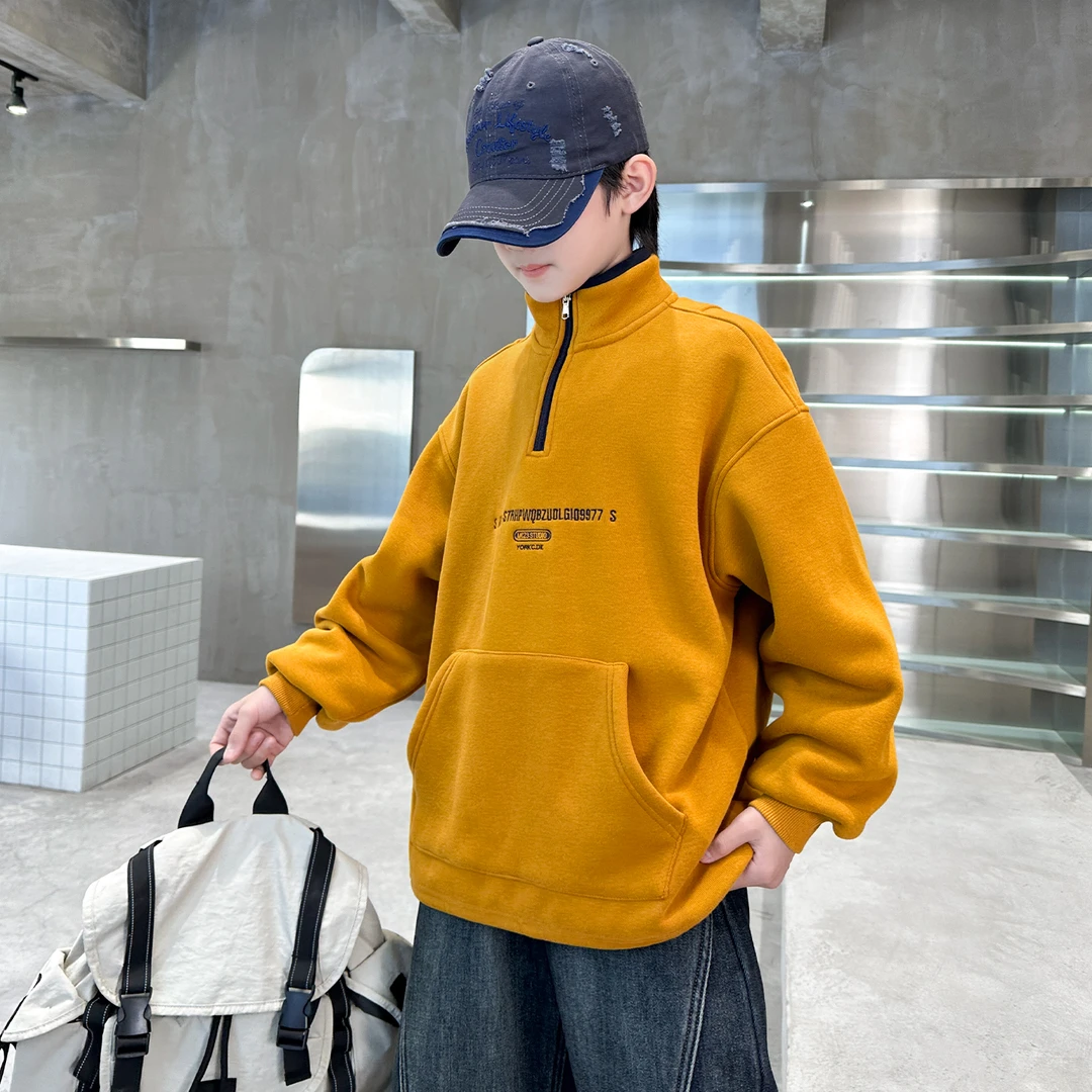 童装男童秋冬款半开领立领加绒卫衣中大童儿童潮牌2025新款秋冬装