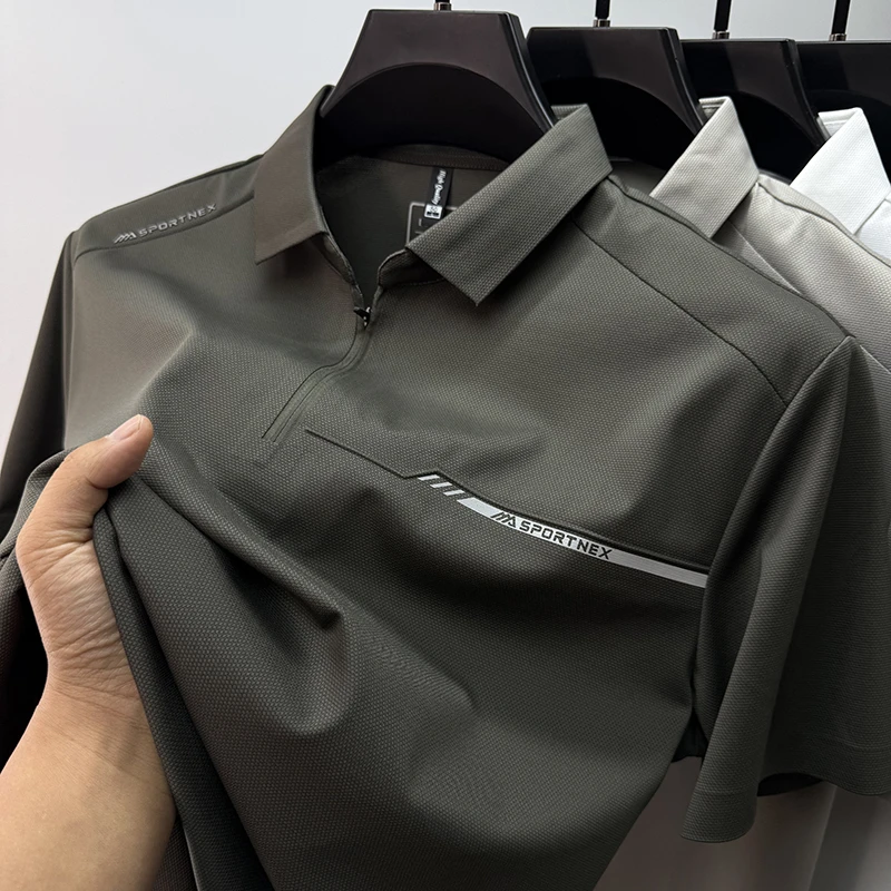 CATIA SELI高端冰丝拉链短袖t恤男士翻领夏季休闲百搭polo衫半袖