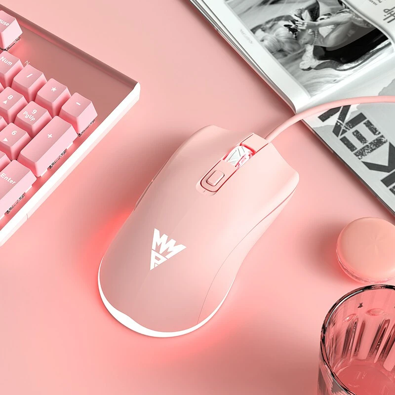 牧马人鼠标游戏静音有线台式电脑笔记本办公家用RGB粉色女生专用