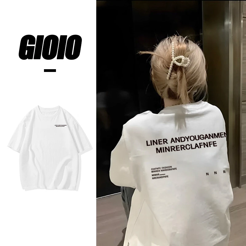 GIOIO初恋白美式复古高街字母印花T恤春夏季新款半袖上衣ins宽松