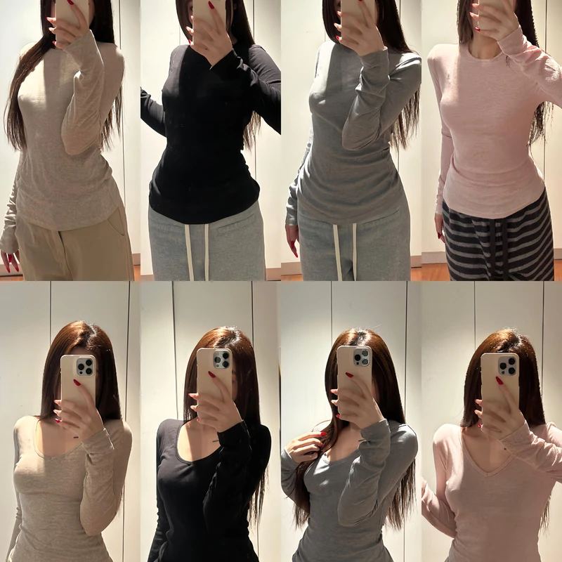 YISHEZ “兰精天丝+美利奴羊毛”多色v领/圆领长袖打底上衣