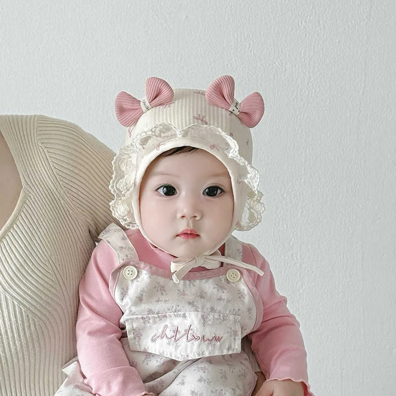 婴儿帽子春秋季薄款宝宝女洋气护耳帽婴幼儿公主风胎帽保暖囟门帽