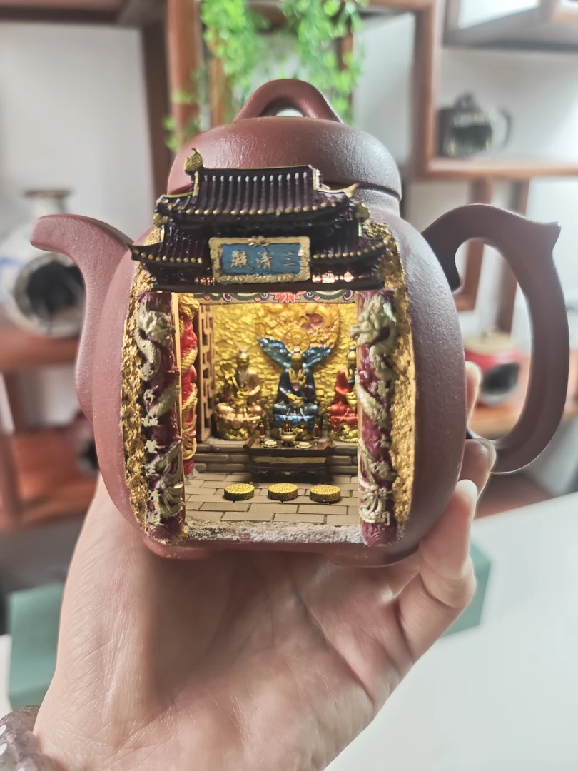 创意工坊纯手工紫砂壶微景观特三清造型桌面摆件