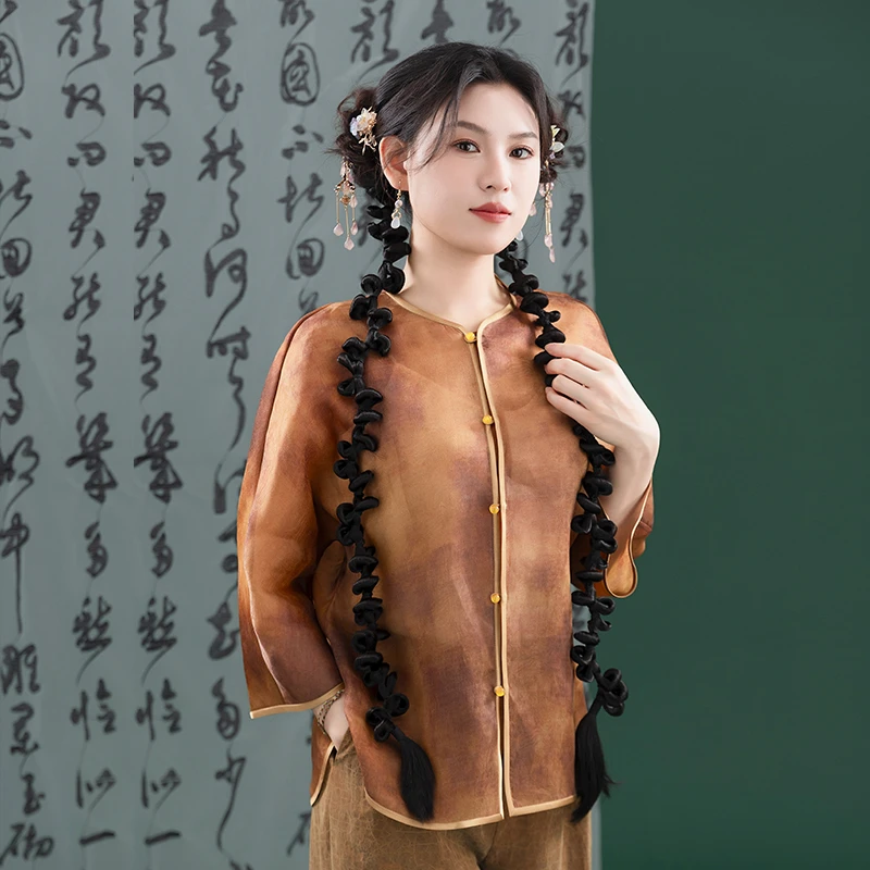 2025新中式复古欧根纱盘扣国风长袖防晒上衣