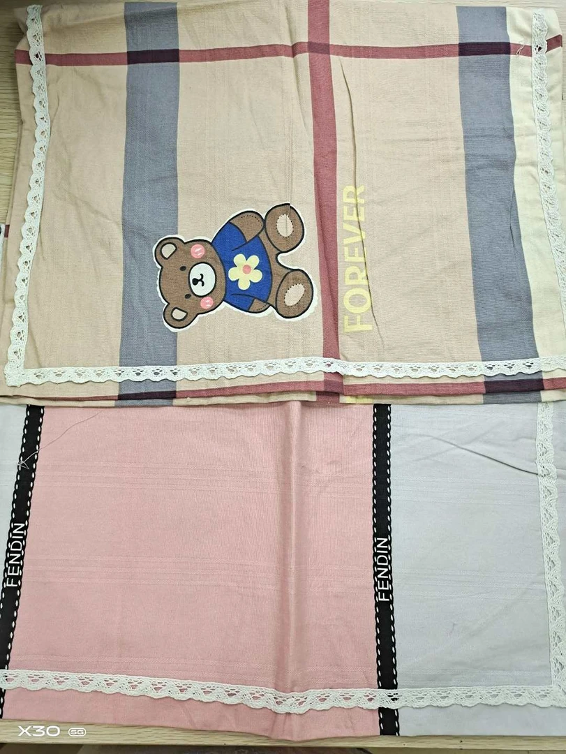【304】加厚枕套2只装 以主播讲解为准 瑕疵品无售后 熊咖格+粉灰条