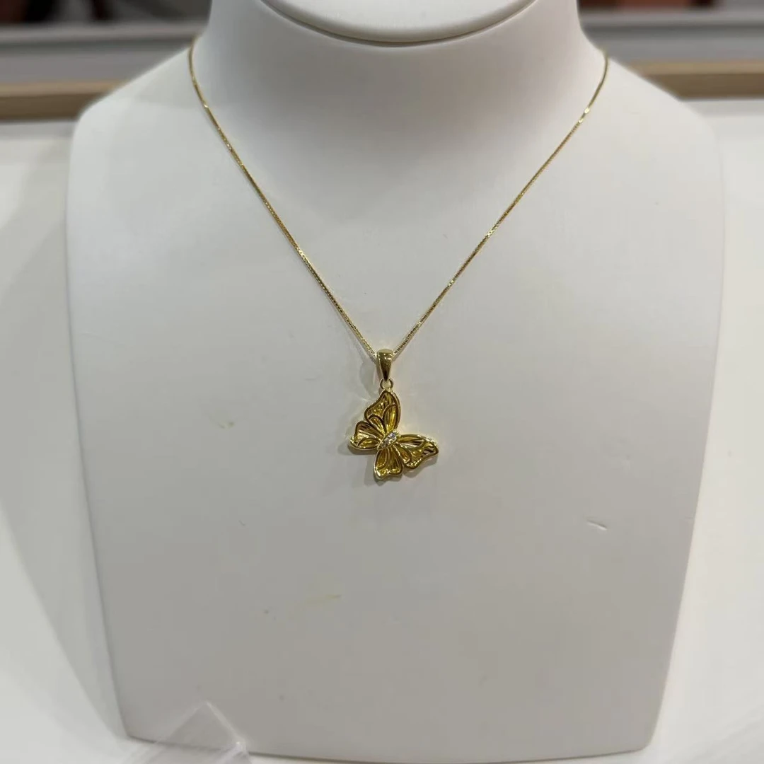 坠链均925银合成锆石 蝴蝶锆石镀金项链