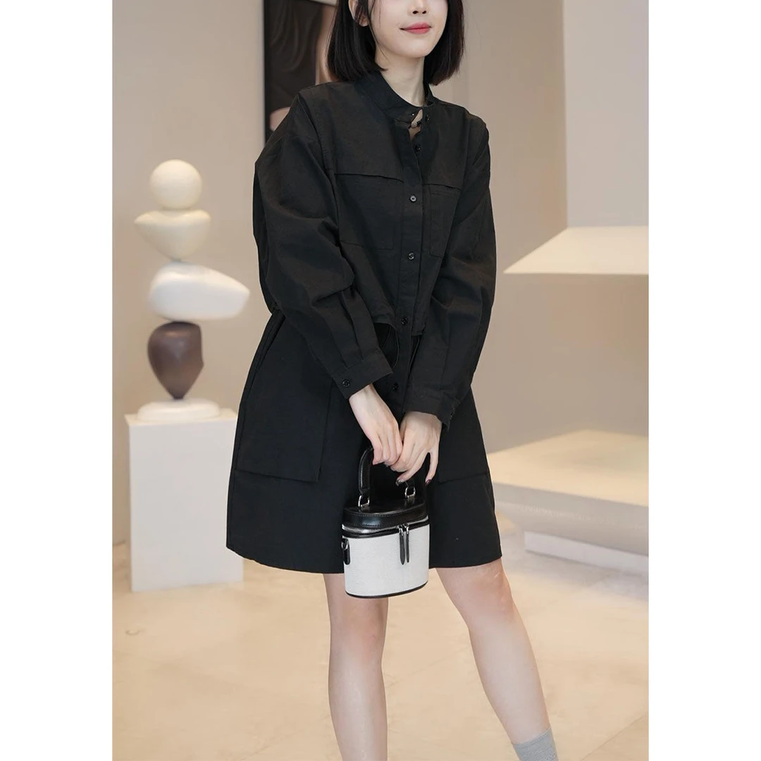 时尚韩版长袖工装连衣裙女2025秋季新款气质收腰显瘦休闲百搭裙子