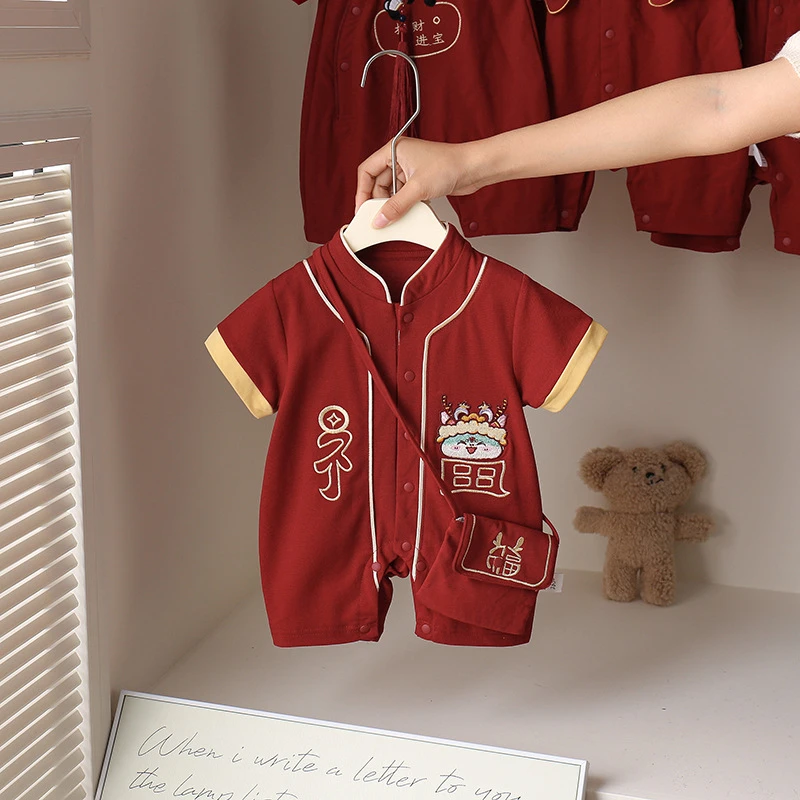 中式宝宝夏款连体衣唐装婴儿衣服满月百天抓周周岁礼服夏天薄款