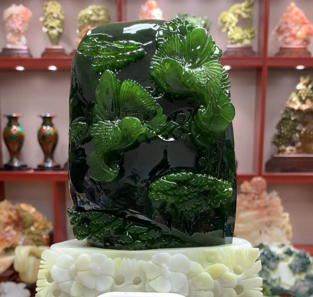 81465装饰摆件玉石雕刻电视柜玄关中式创意书房山水花鸟白菜陶瓷