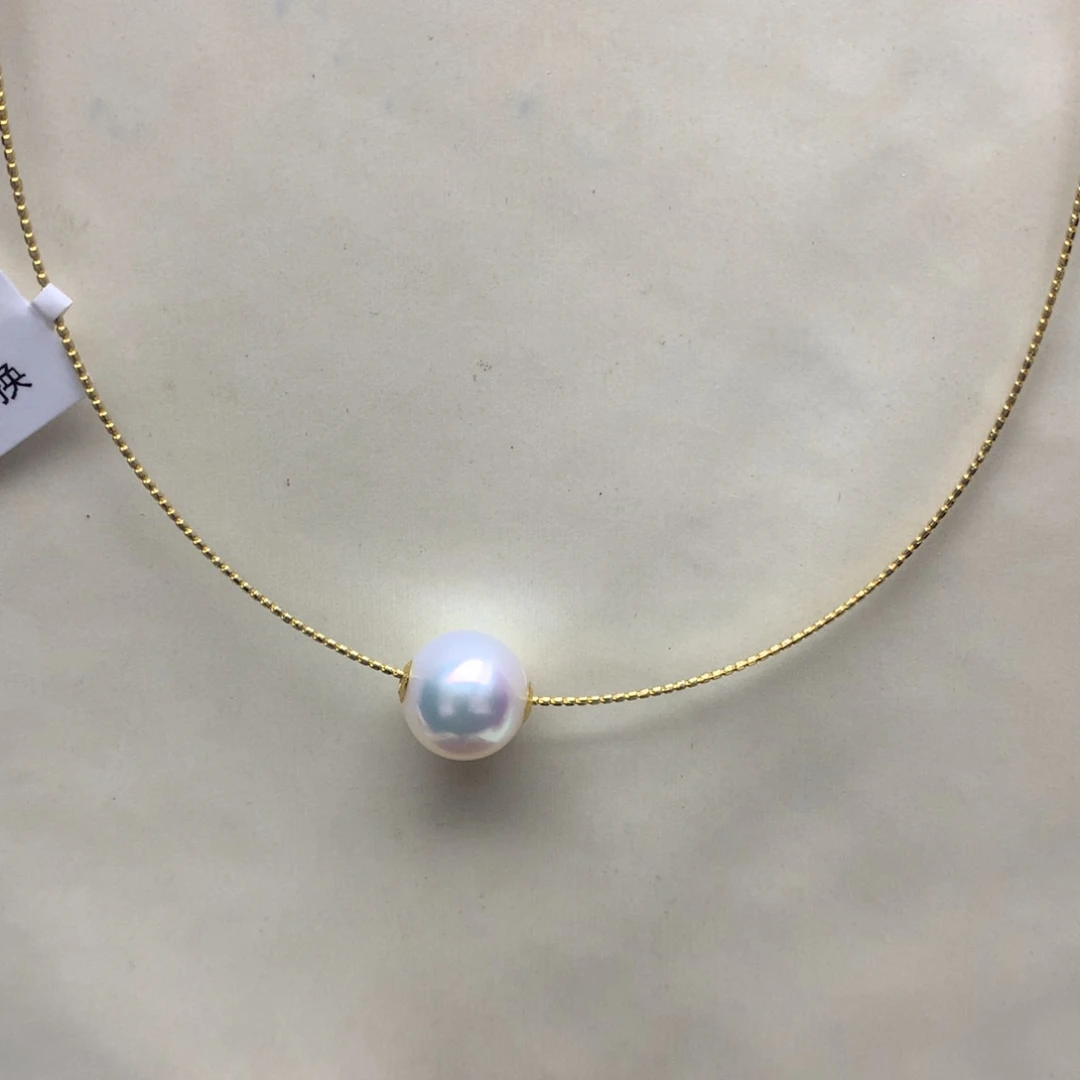 海水珍珠颈饰18K金镶嵌10-11澳白路路通项圈