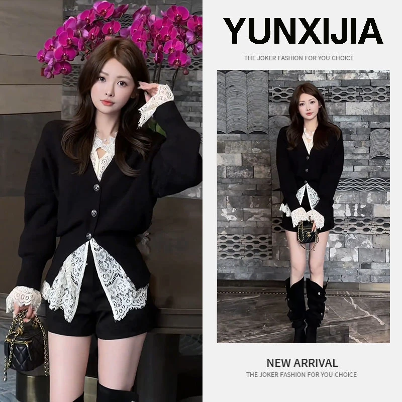 2025早秋一整套时尚甜辣风超好看百搭宽松内搭开衫短裤三件套