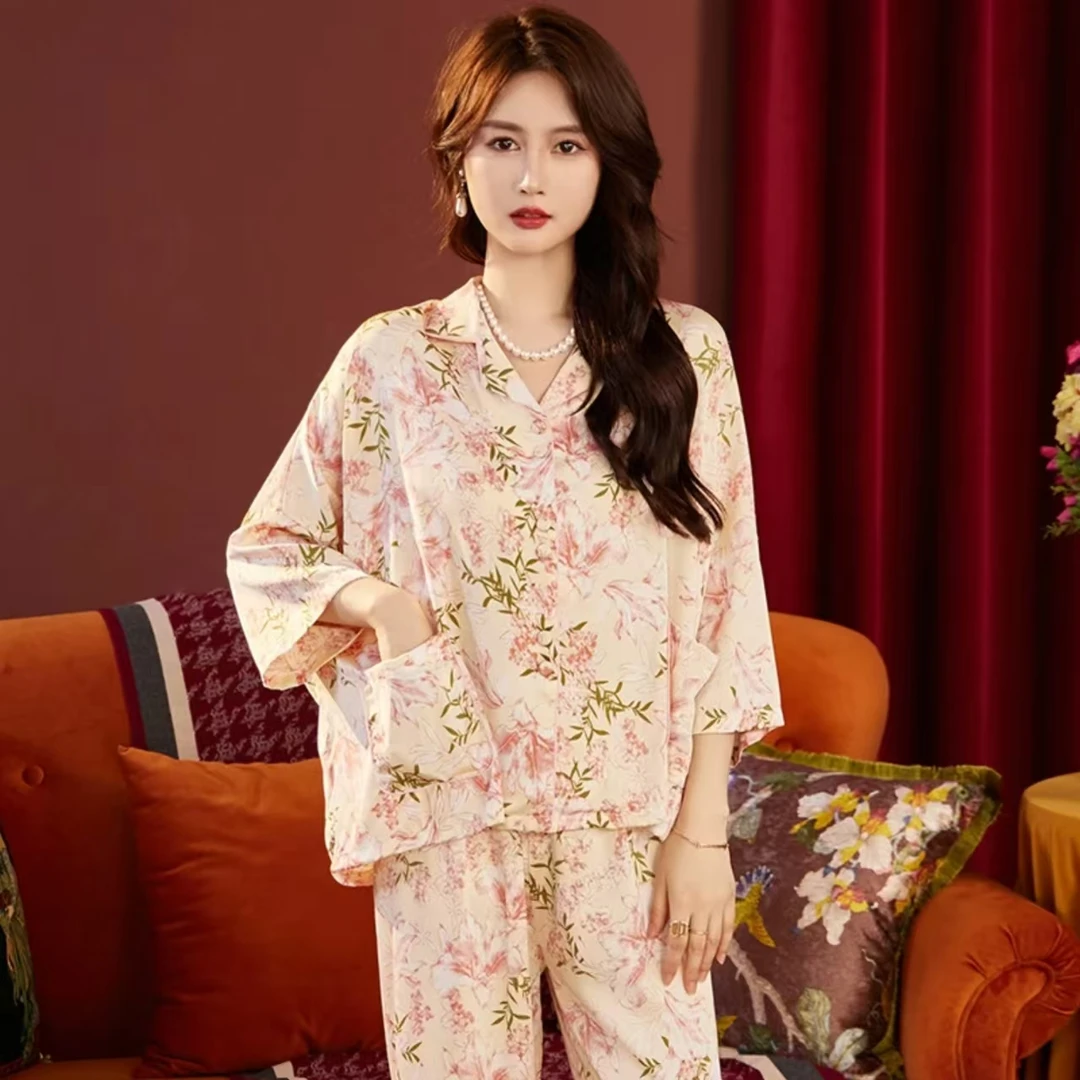 达芬奇密码凉感丝质女士睡衣家居服薄款舒适时尚春夏季大码轻奢