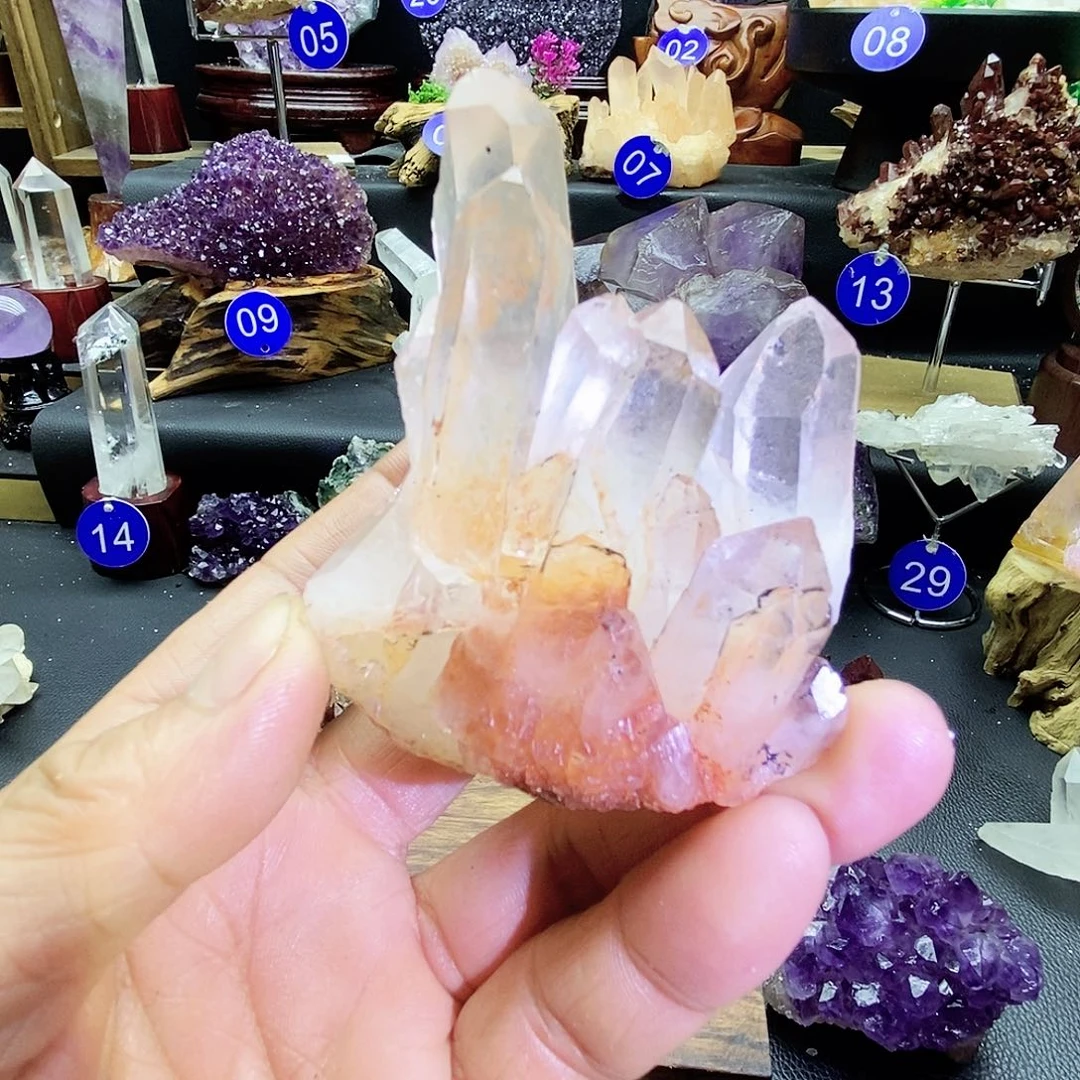 石材水晶簇摆件，