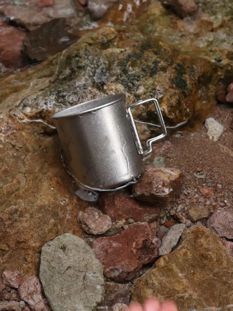 户外露营折叠烧水抑菌耐用便携式纯钛马克杯450毫升钛杯轻便水杯