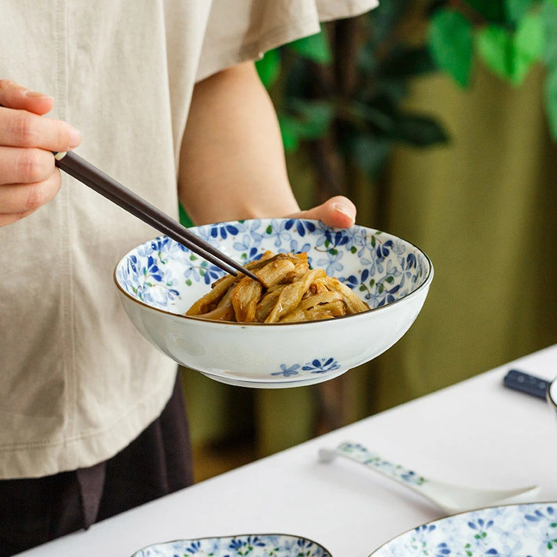 微瑕日本进口餐具光峰小蓝牙7.3英寸面碗