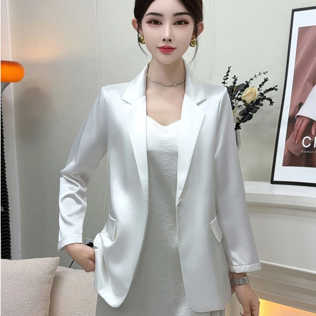 高级感时尚鎏金缎面西装轻奢气质西服长袖外搭春夏新款女外套