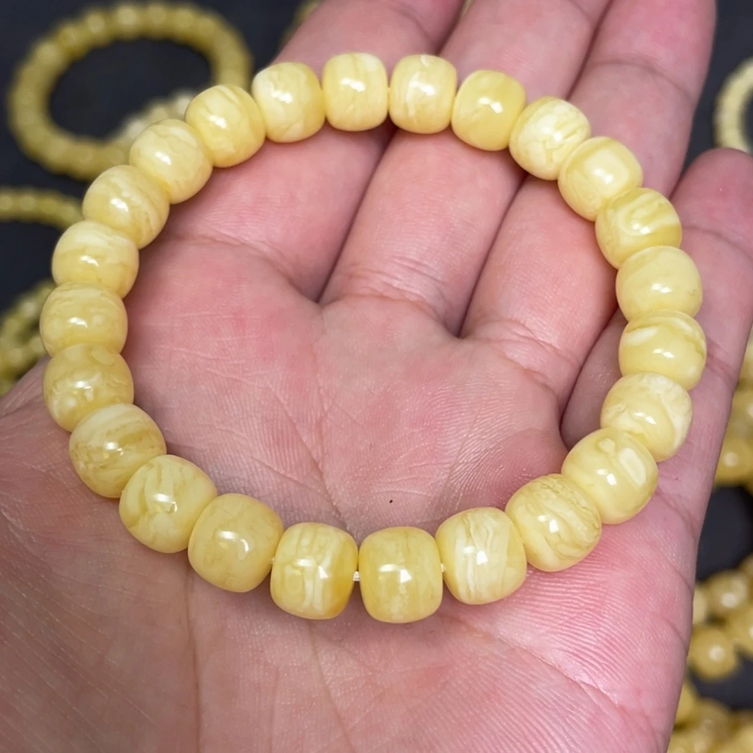 蜜蜡未镶嵌裸石虎皮纹千层雪蜜蜡手串9.5mm