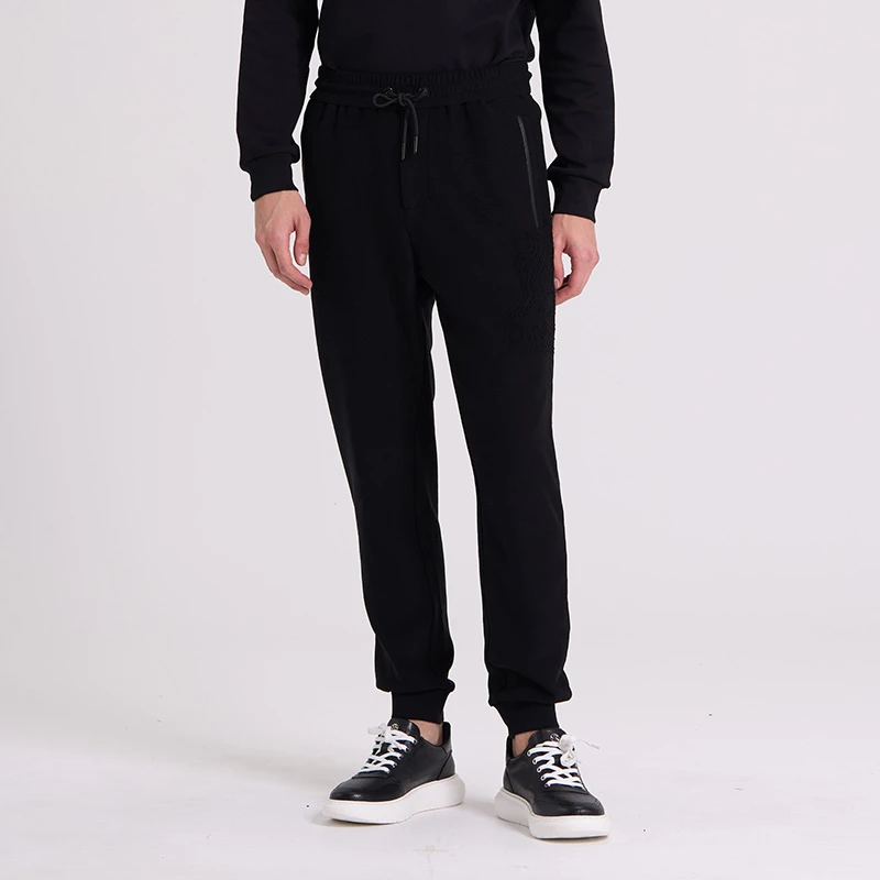 RARE威雅男装秋冬口袋拼皮裤子黑色百搭束脚休闲运动裤