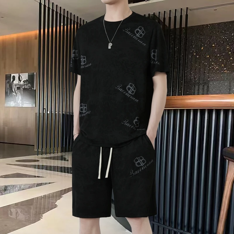 迪诺库克斯夏季冰丝薄款凉感T恤短袖套装高级感潮流穿搭两件套男